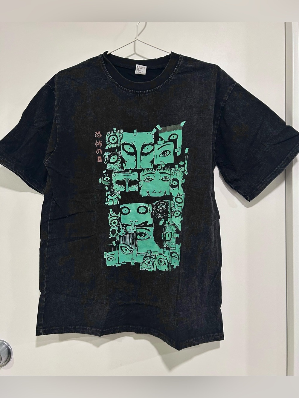 Junji Ito Horror Graphic Tee with Mint Green Block Print Oversized